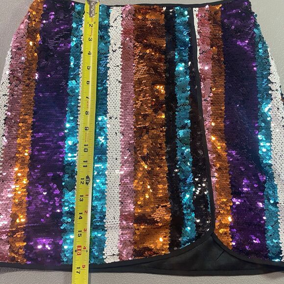 JUN & IVY Skirt Sequin Striped Mini Vibrant Party Fully Lined Rainbow Womens L - Picture 6 of 11